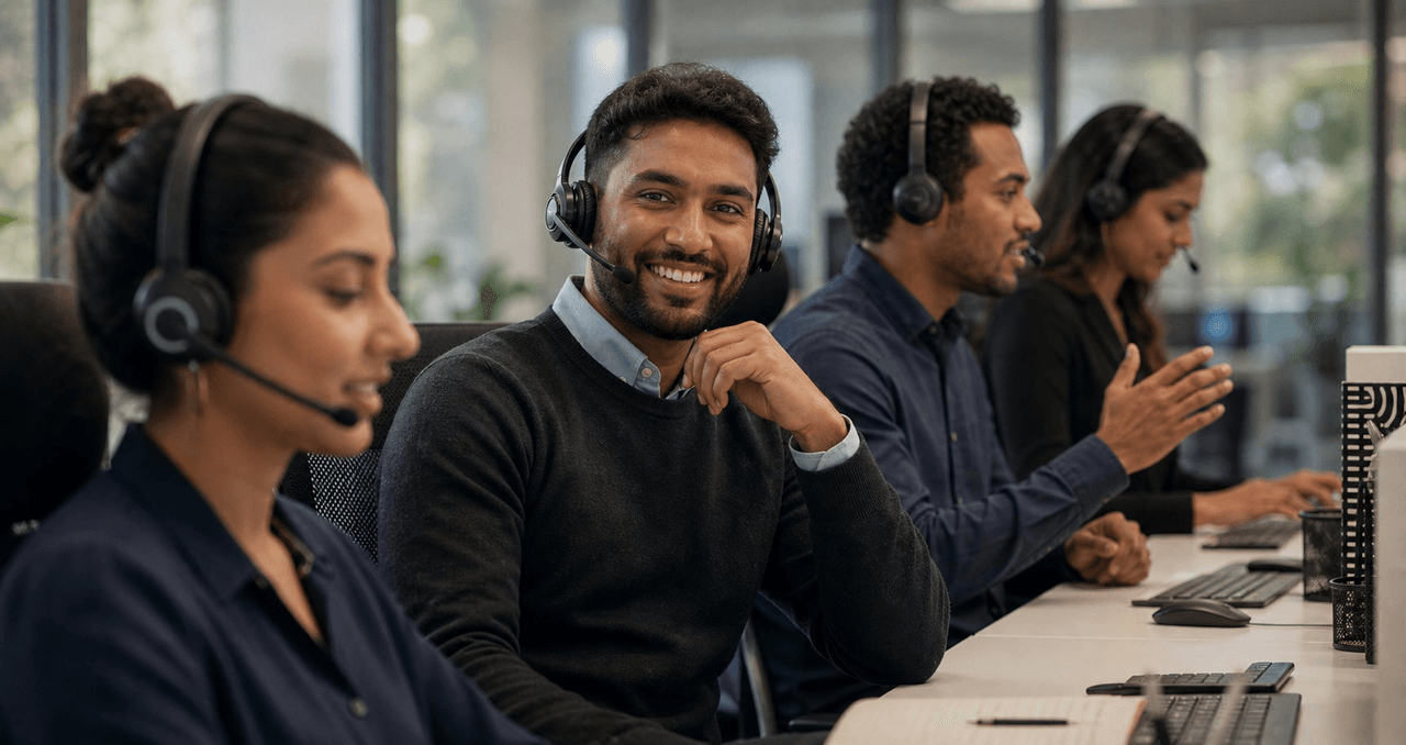Connect Inn klantenservicemedewerkers met headset aan het werk