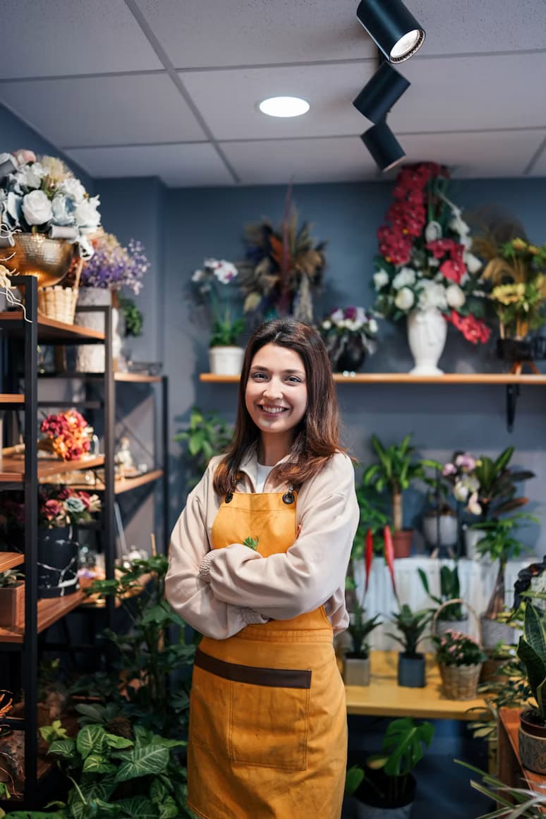 Ondernemer in haar bloemenwinkel, HR en payroll geregeld via Connect Inn