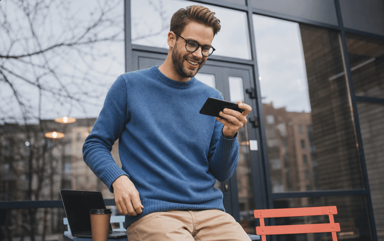 Ondernemer bekijkt zijn administratie via de Connect Inn app op smartphone